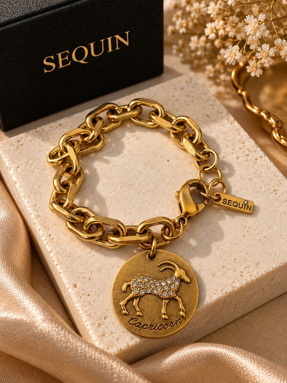 Gold Capricorn Charm Bracelet - Women's Zodiac Jewelry